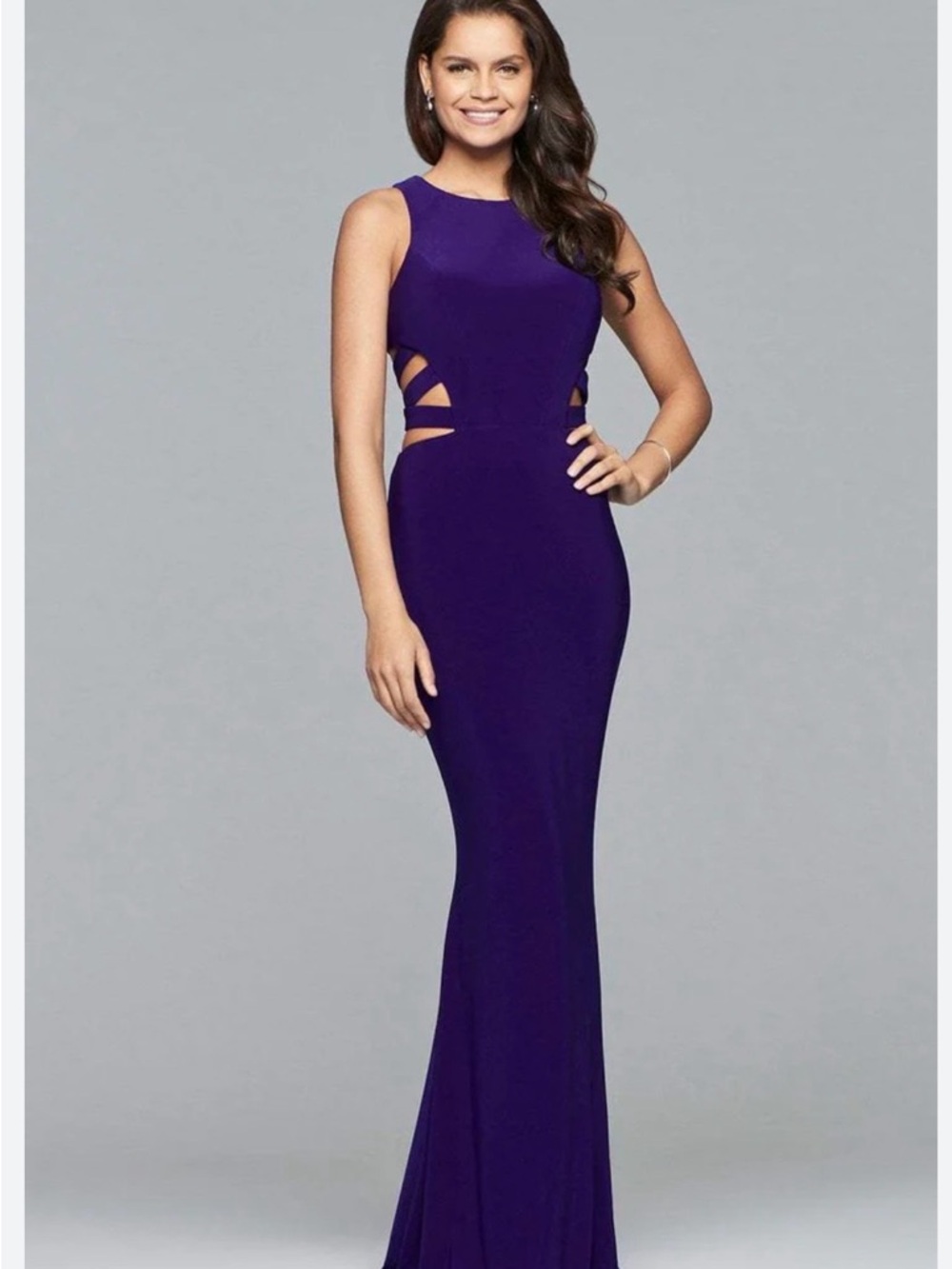 Faviana Sleek Purple Cutout Mermaid Gown 6